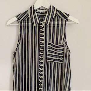 Striped Sheer Button-Down Shirt Dress